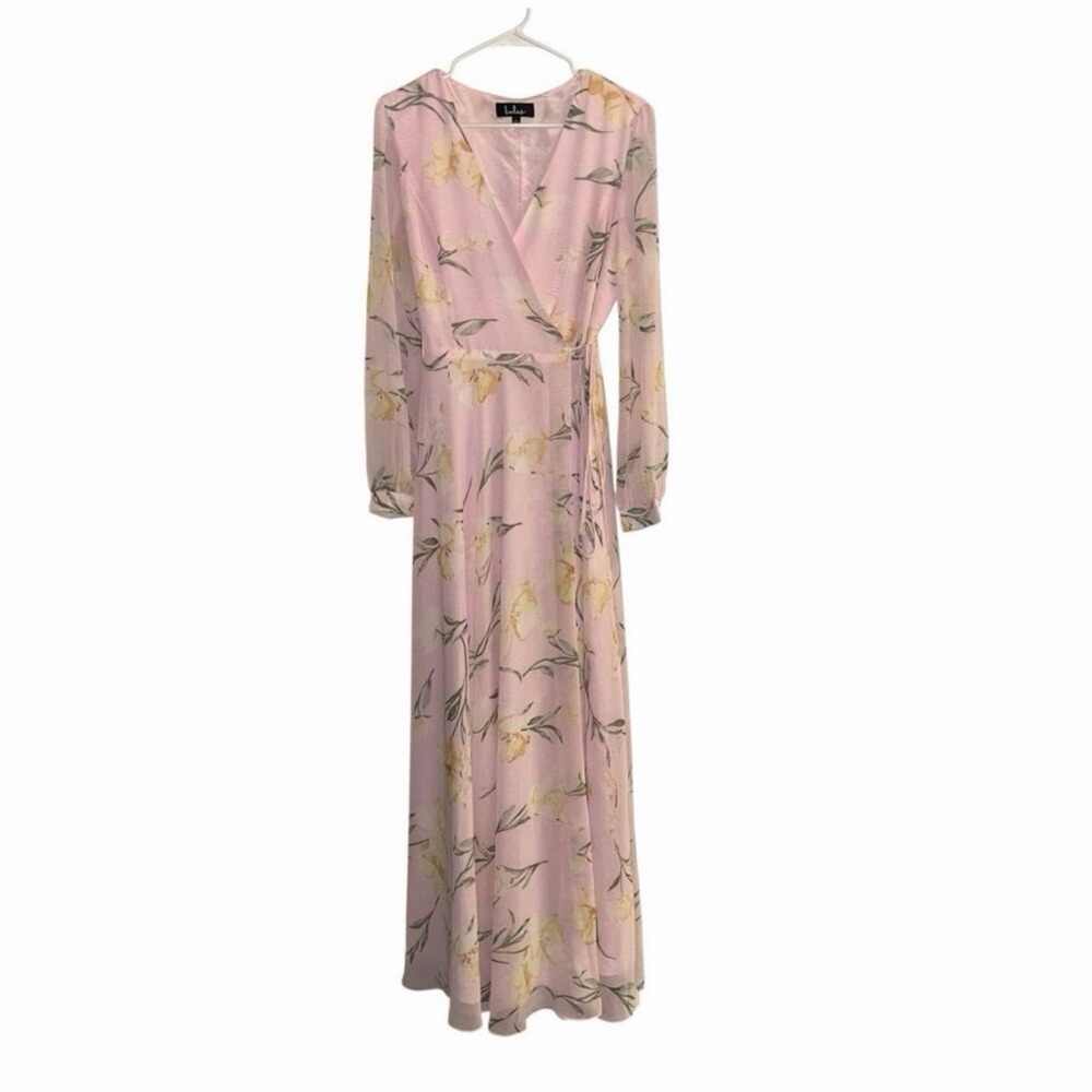 Lulus NWT Loving You Blush Pink Floral Print Long Sleeve Wrap Maxi Dress Large